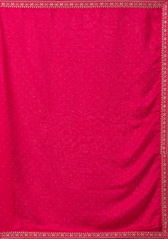 Rani Pink Soft Raw Silk Gold Zariwork Straight Kurta With Pant Regular And Dupatta