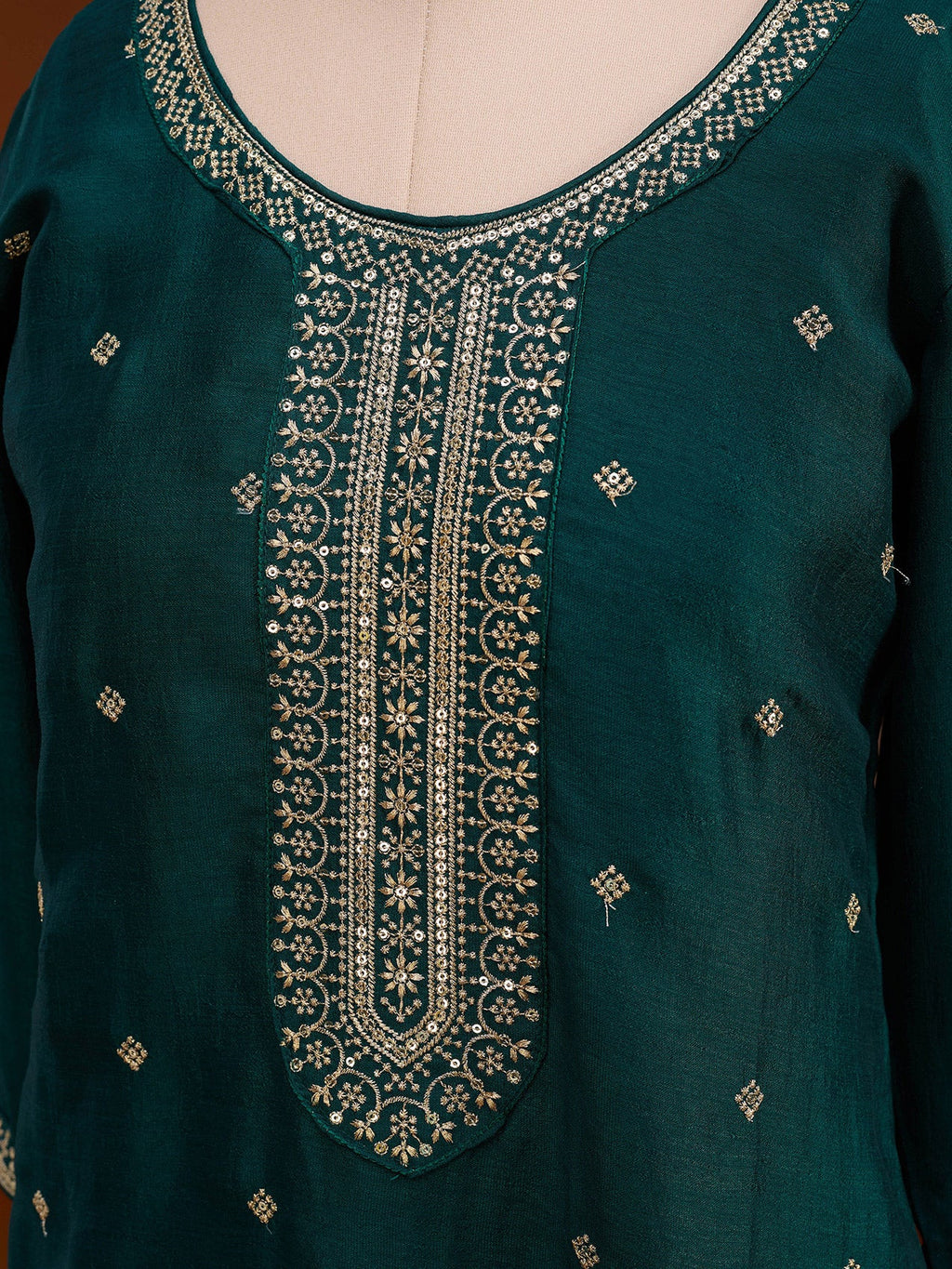 Bottle Green Soft Raw Silk Gold Zariwork Straight Kurta With Pant Regular And DupattaBottle Green Soft Raw Silk Gold Zariwork Straight Kurta With Pant Regular And Dupatta