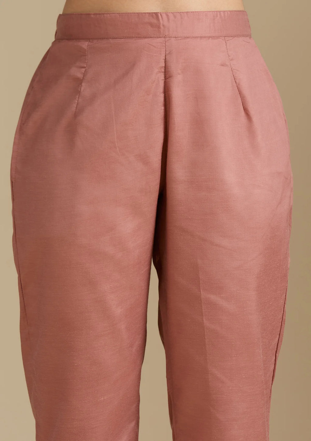 Rust Chanderi Threadwork Straight Kurta With Regular Pant And Dupatta