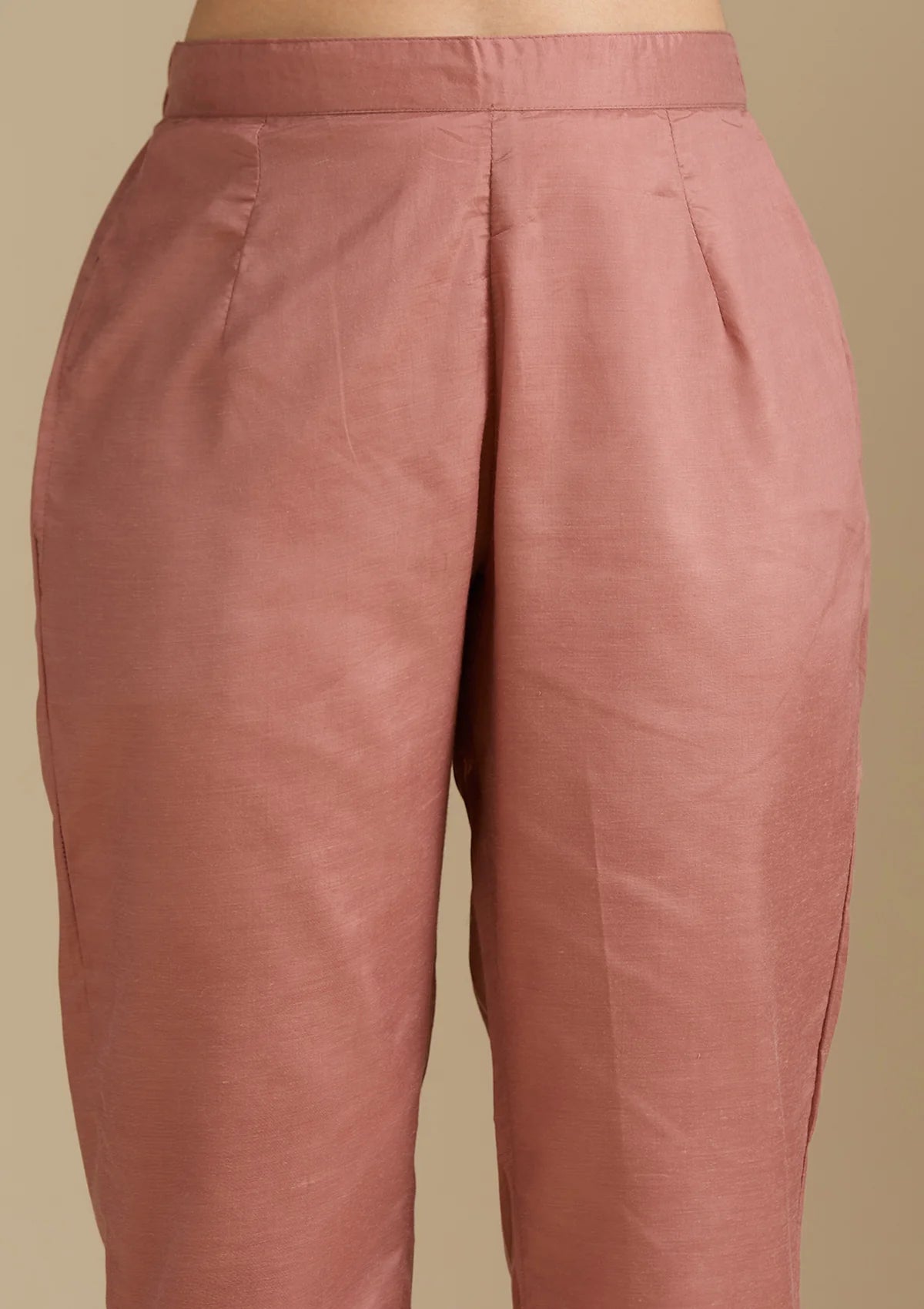 Rust Chanderi Threadwork Straight Kurta With Regular Pant And Dupatta