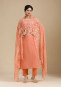 Light Orange Zardozi (Gold) Organza Readymade Salwar Suit