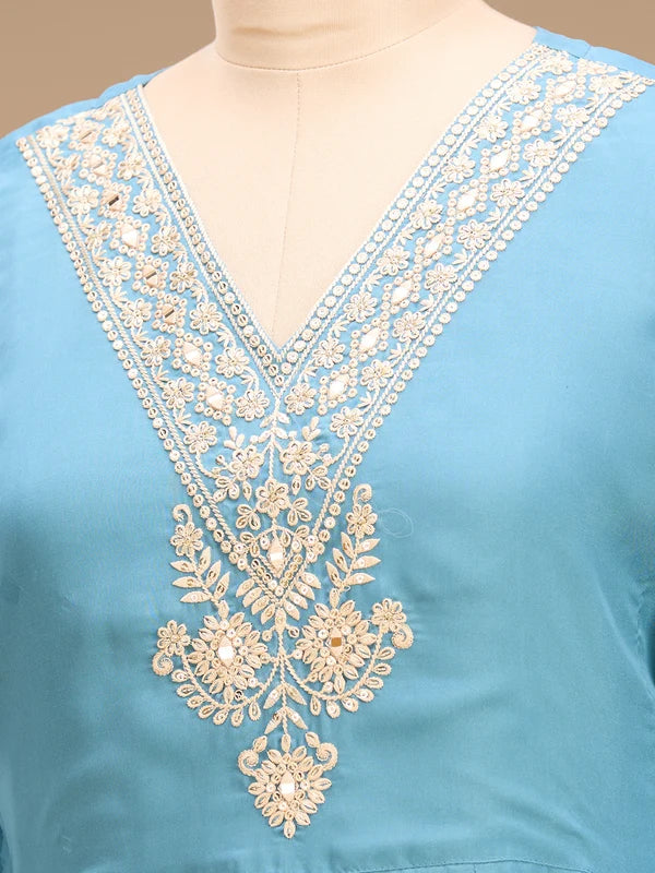 Off White Art Silk Cording A Line Kurta With Pant Regular And Dupatta