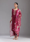 Maroon Chanderi Cutdana Straight Kurta With Regular Pant And Dupatta