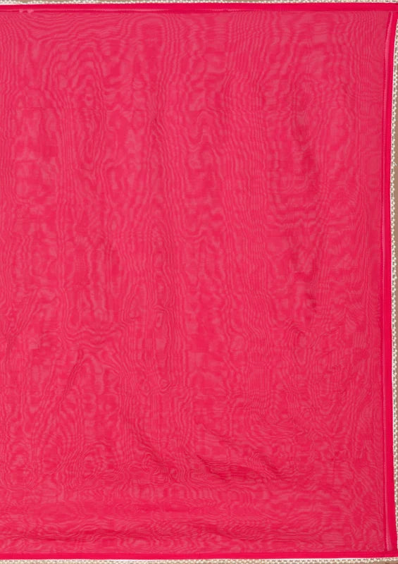Rani Pink Crepe Bandhej Threadwork Straight Kurta With Pant Regular And Dupatta