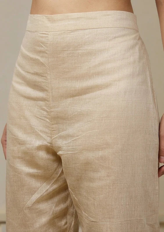 Beige Threadwork Chanderi Readymade Salwar Suit