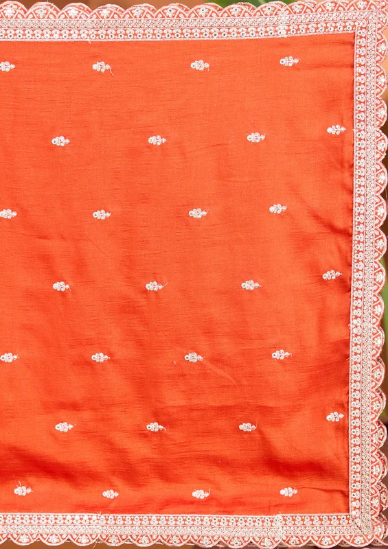 Rust Soft Raw Silk Gold Zariwork Straight Kurta With Pant Regular And Dupatta
