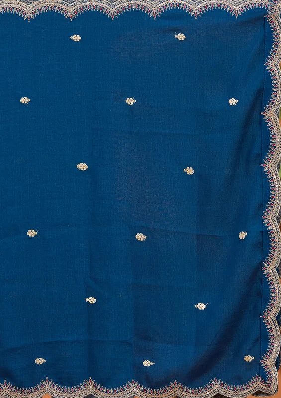 Peacock Blue Soft Raw Silk Gold Zariwork Straight Kurta With Pant Regular And Dupatta