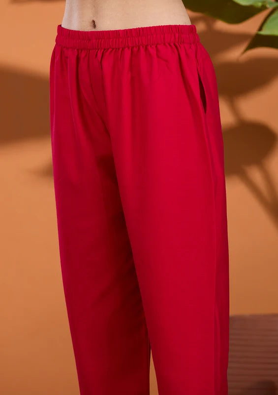 Rani Pink Soft Raw Silk Gold Zariwork Straight Kurta With Pant Regular And Dupatta