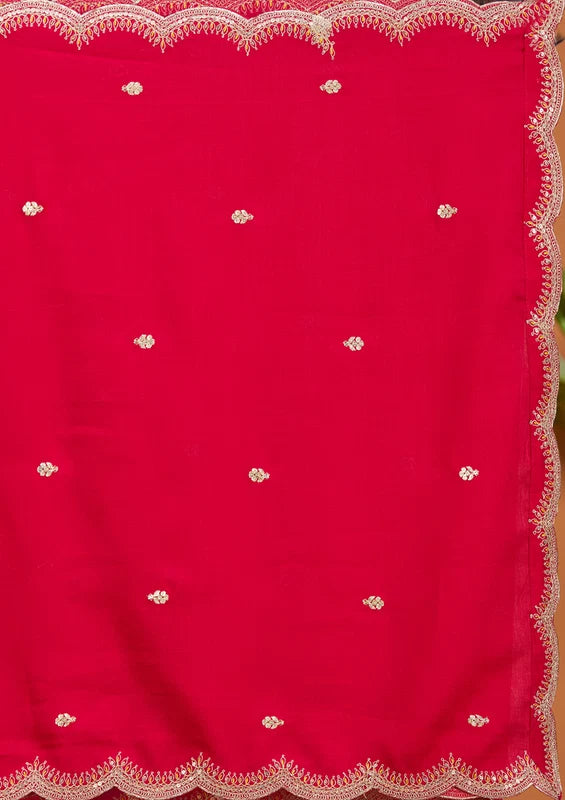 Rani Pink Soft Raw Silk Gold Zariwork Straight Kurta With Pant Regular And Dupatta