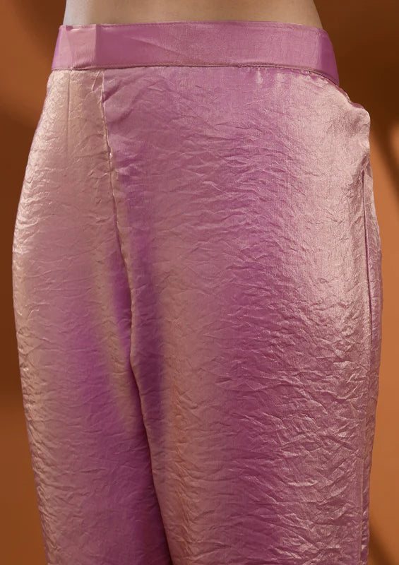 Onion Pink Zariwork (Gold) Tissue Readymade Salwar Suit