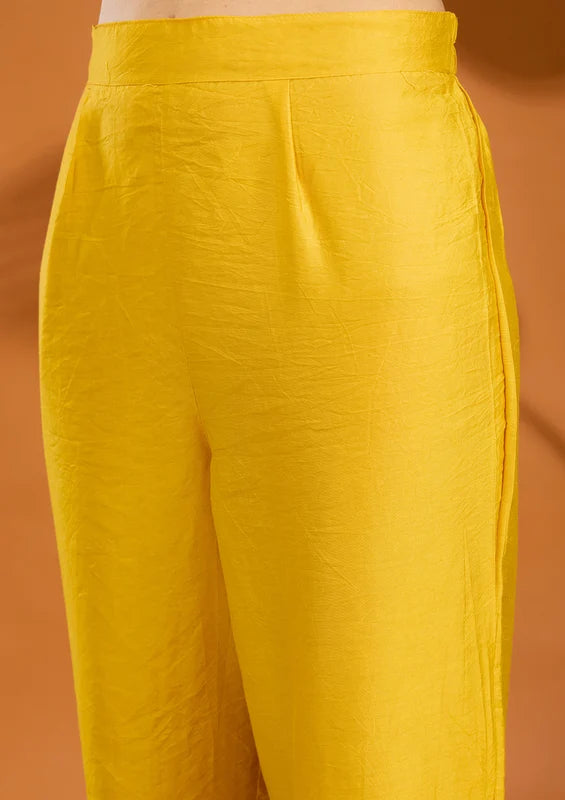 Mustard Yellow Chanderi Cording Straight Kurta With Regular Pant And Dupatta