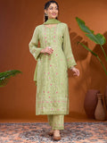 Pista Green Chanderi Threadwork Straight Kurta With Pant Regular And Dupatta