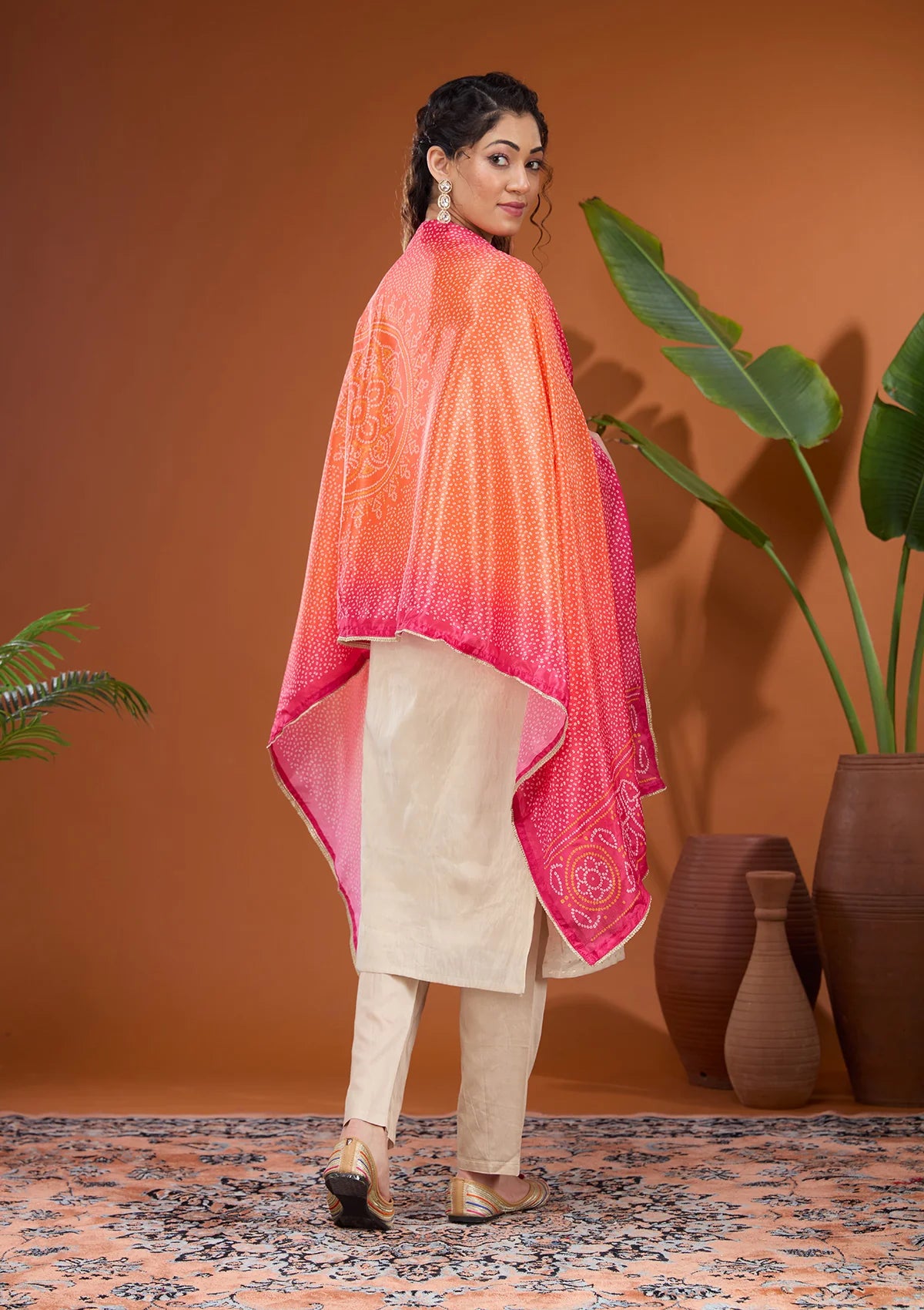 Beige Multi Brocade Threadwork Straight Kurta With Pant Regular And Dupatta
