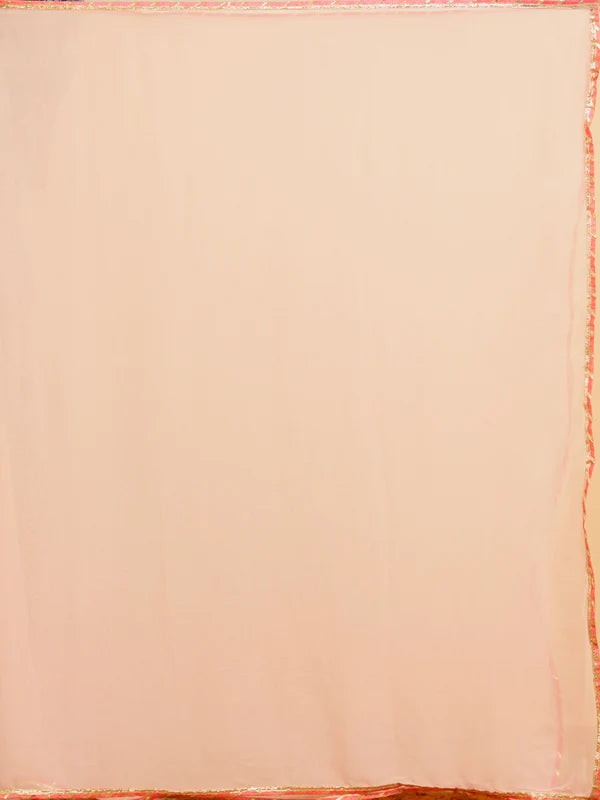 Peach Chanderi Cording Straight Kurta With Regular Pant And Dupatta