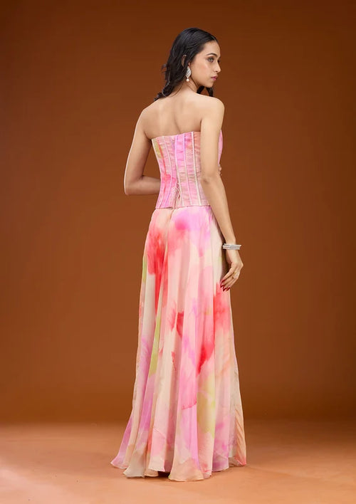 Baby Pink Georgette Abstract Geometric Sequins Straight Kurta With A Line Skirt And Dupatta