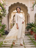 Off White Art Silk Cording A Line Kurta With Pant Regular And Dupatta