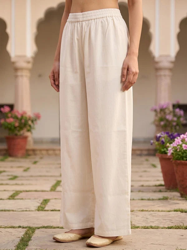 Off White Art Silk Cording A Line Kurta With Pant Regular And Dupatta