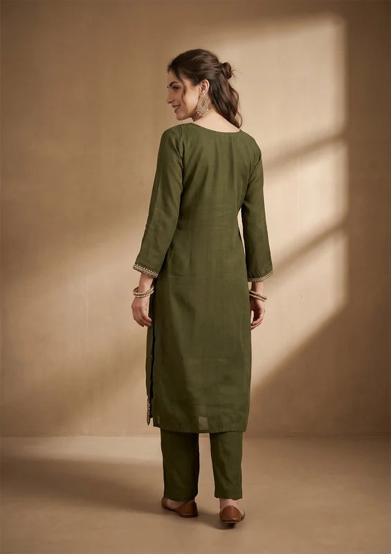 Mehandi Green Cording Chanderi Readymade Salwar SuitMehandi Green Cording Chanderi Readymade Salwar Suit