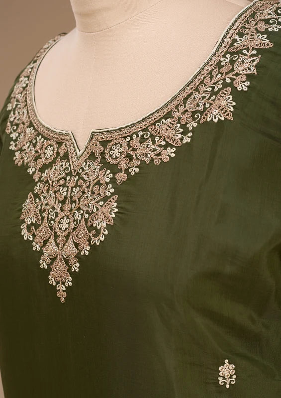 Mehandi Green Cording Chanderi Readymade Salwar SuitMehandi Green Cording Chanderi Readymade Salwar Suit