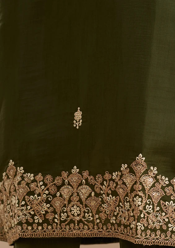 Mehandi Green Cording Chanderi Readymade Salwar SuitMehandi Green Cording Chanderi Readymade Salwar Suit