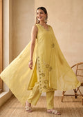 Lemon Yellow Threadwork Chanderi Readymade Salwar Suit