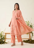 Peach Threadwork Chanderi Readymade Salwar Suit