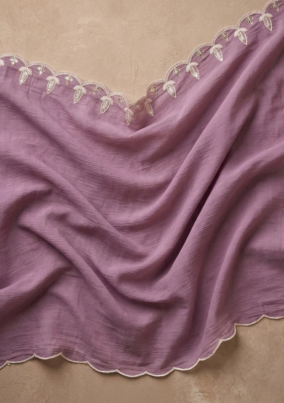 Light Lavender Threadwork Chanderi Readymade Salwar Suit