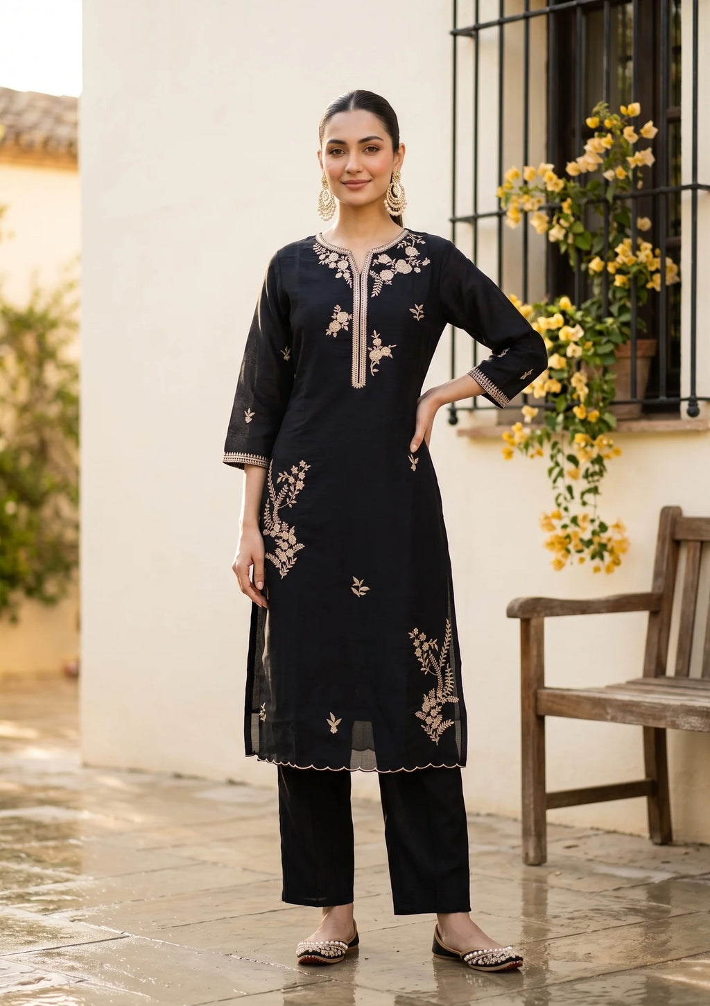 Black Zardozi (Gold) Chanderi Readymade Salwar Suit