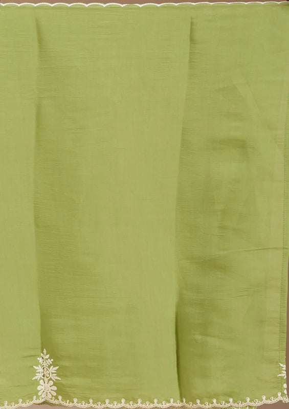 Pista Green Threadwork Chanderi Readymade Salwar Suit