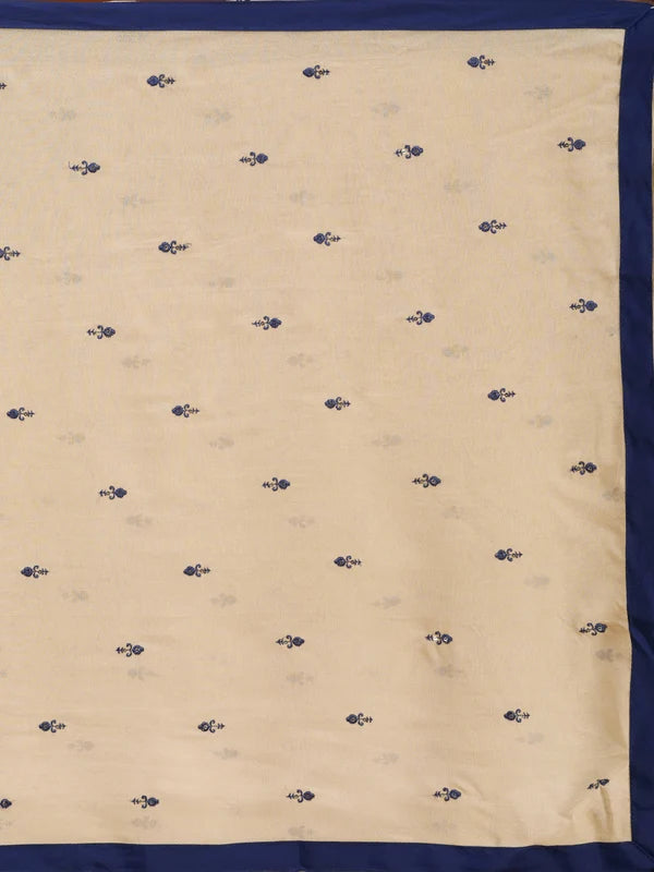 Navy Blue Art Silk Threadwork A Line Kurta With Pant Regular And Dupatta