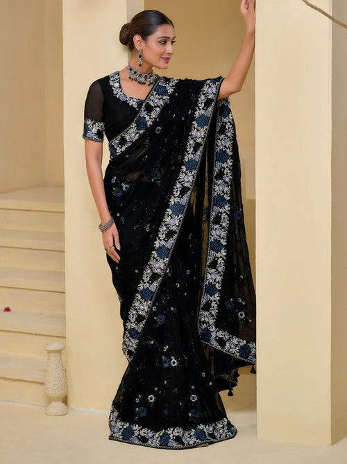 Black Premium Wedding Designer Saree