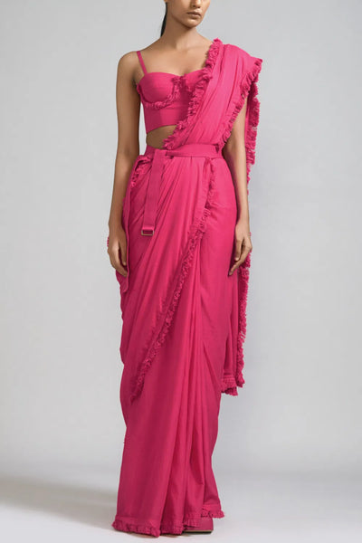 Pink fringed saree