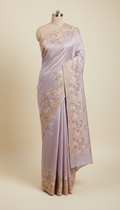 Lavender Mist Silk Blend Saree With Delicate Embroidery