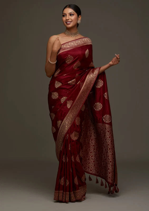 Maroon Art Silk Buti Stonework Saree With Matching Blouse Piece