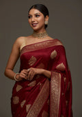 Maroon Art Silk Buti Stonework Saree With Matching Blouse Piece
