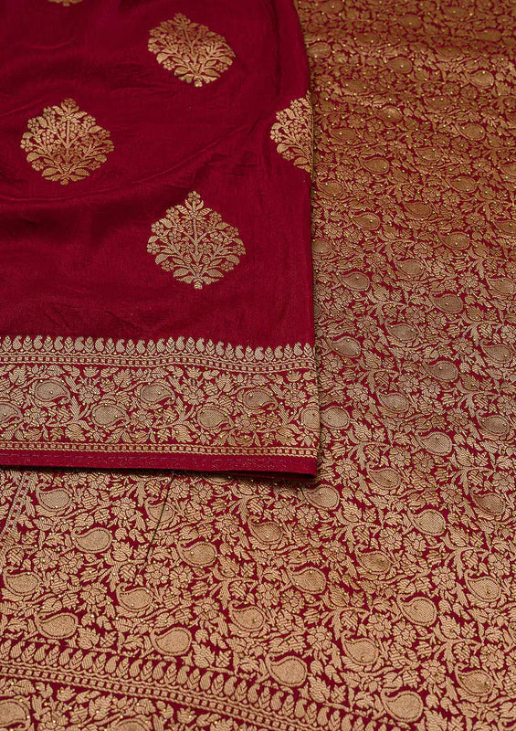 Maroon Art Silk Buti Stonework Saree With Matching Blouse Piece