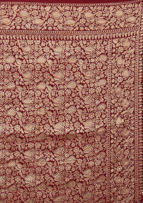 Maroon Art Silk Buti Stonework Saree With Matching Blouse Piece