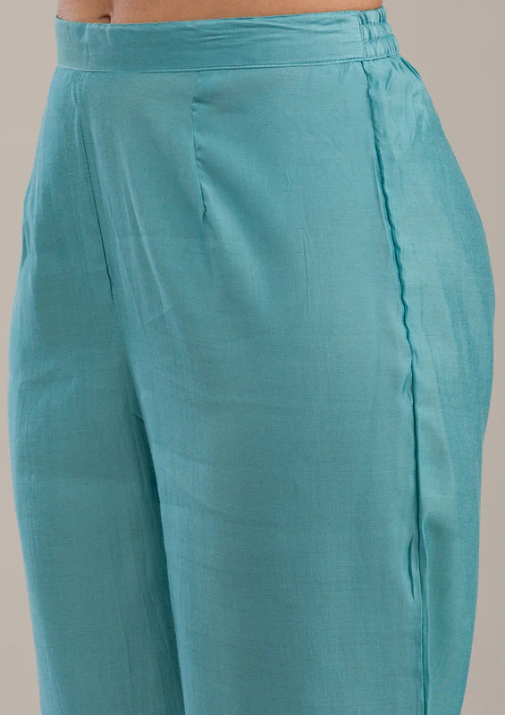 Sky Blue Threadwork Cotton Readymade Salwar Suit