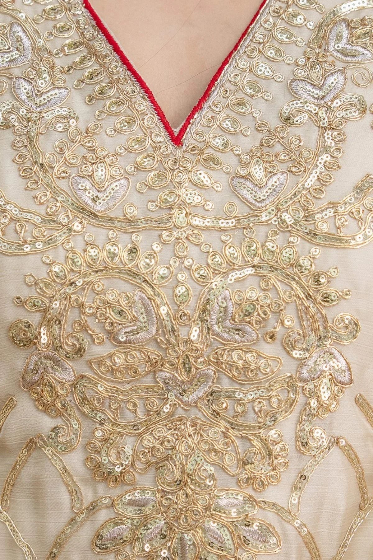 Perfect Cream Chiffon Satin Embroidered Suit Set With Dupatta At Factory Price Kurti Set