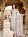 Upscale Purple Roman Glass Silk Kurti Pant Dupatta Set With Embroidery Sequins Work